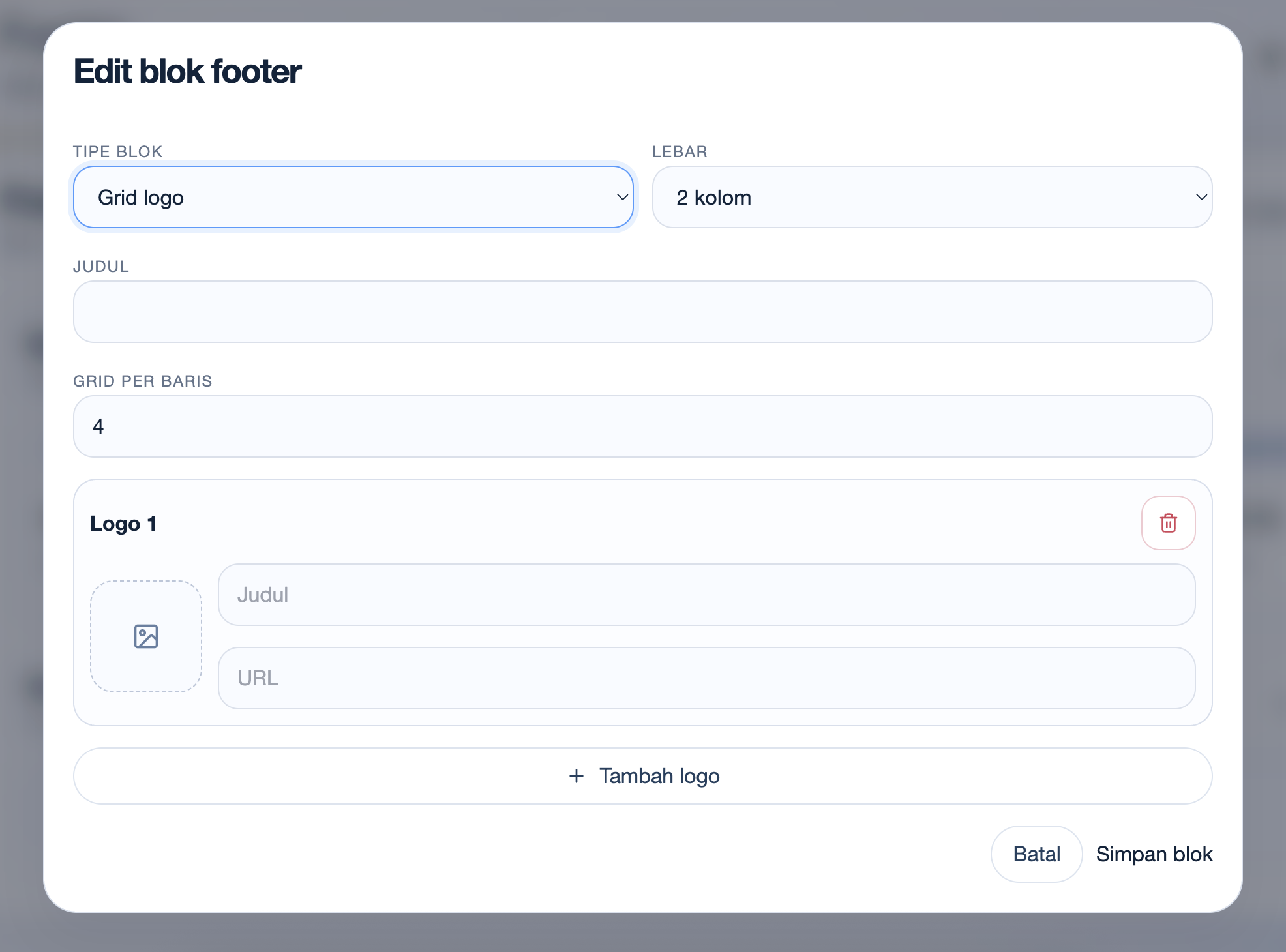 Edit blok grid logo footer CMS Exwebs