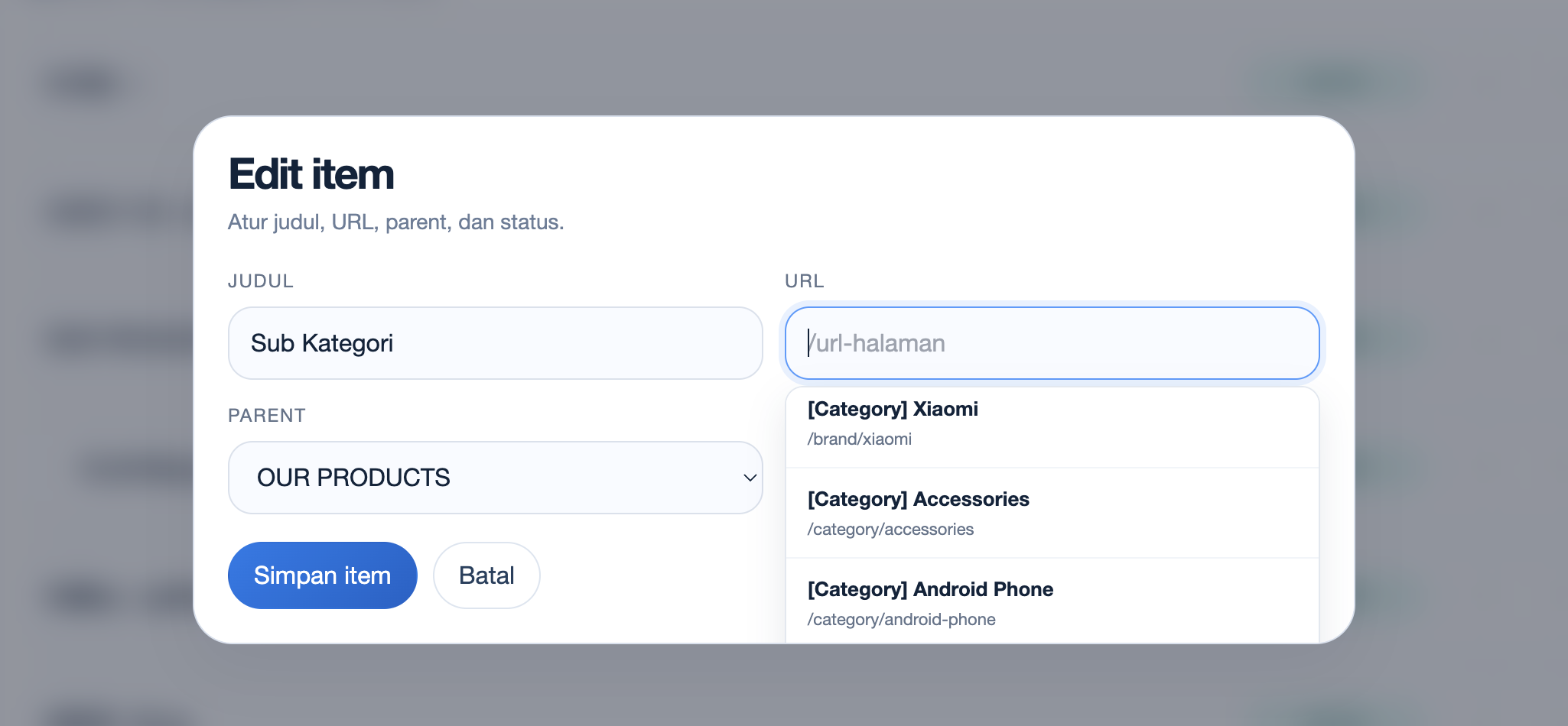 Form edit item header CMS Exwebs